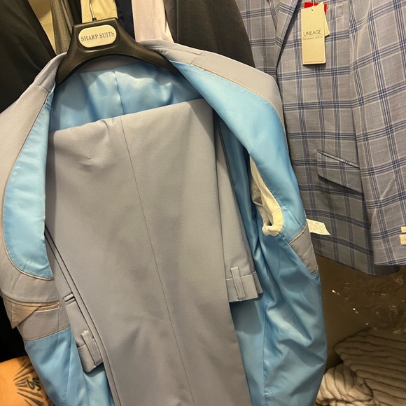 2 piece Sharp Suit,baby blue with light grey hue & baby blue inside jacket lapel - Picture 4 of 12